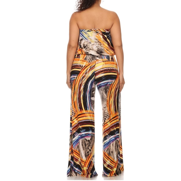 SALE !!! Plus Leopard Strapless Wide Leg Jumpsuit - Picture 2 of 6